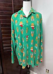 Abound Womens Sleepshirt Green Reindeer Print Comfy Collared Long Sleeve M New