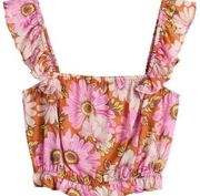 Lily Rose Pink Floral Ruffle Sleeve Crop Top Size Medium New