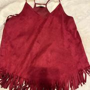 Ya Los Angeles deep red faux suede top in large