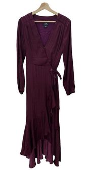 EUC Anthropologie Maeve Plum Purple Satin Wrap Dress Midi Size Small