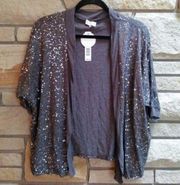 JOSEPH A Grey Silver Sequin Dolman Cardigan Small Y2k