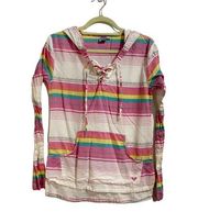 Roxy Pink Striped Poncho Hoodie Sz S