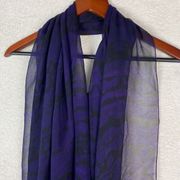 Michael Stars 100% Silk Oversized Womens Purple Printed Sheer Scarf 41" x 74"