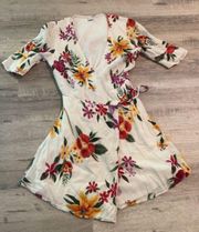 summer spring White wrap dress with colorful floral/flower design