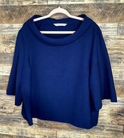 Trina Turk Women's 2XL Navy Blue Boatneck Blouse Loose Fitting Sleeves