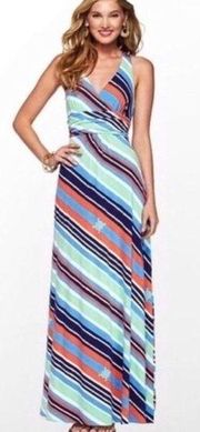 Lilly Pulitzer Amanda Maxi Dress Nautical Overboard Stripe Blue Green Orange