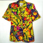 Laurel Escada Vintage Tropical Vibrant Art Button Down Shirt 90s