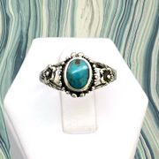 Vintage Style Turquoise Flower Ring - Sz 7.5*