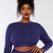 NWT Savage X Fenty Blue Long Sleeve Crop Top Plunged Back Size XL