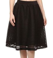 New Look Black Eyelet Lace A-line Full Elastic Waist Knee Length Skirt size 16