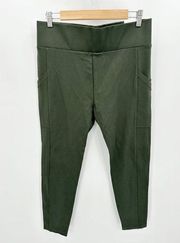 Lou & Grey Leggings Women LARGE NWT Dark Green Ponte Pocket Pull On Stretch
