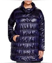 Eileen fisher Puffer Quilted midnight Satin Down snap button Jacket Size large