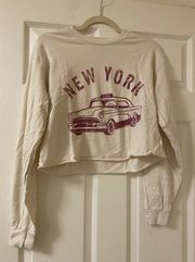 White “New York” Long Sleeve Cropped Shirt