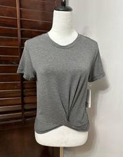 Zella Womens Shirt Top Gray Short Sleeve Crew Neck Twist Front Active S New