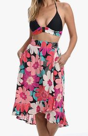 Full Blooms Flounce Hem Sarong Wrap Skirt