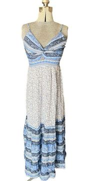 NWT Japan Ruffled Hem Floral Blue Maxi Dress
