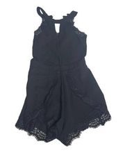 MATERIAL GIRL NWT Black XS Extra Small Lace Cutout Romper Zip Back Shorts