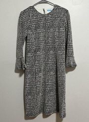 J. McLaughlin Black White Textured Long Sleeve Bell Wrist Dress Size Small