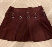 Parker Burgundy Milos Loop Ring Suede Skirt