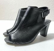 Merona Black Faux Leather Netted Peep Toe Block Heels