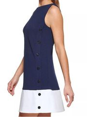 DKNY Colorblock Sleeveless Shift Dress Buttons Navy Ivory - Petite 10P - $129