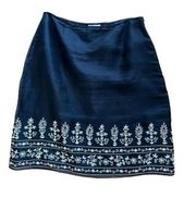 Garnet Hill Black 100% Silk Gold Embroidered Graphic A-Line Skirt Size 8P‎