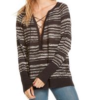 | Lace Up Linen Raglan Sweater