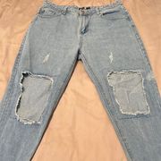 Boohoo size 12 distressed open knee straight leg jeans GUC