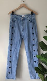 Embroidered Hearts Jeans Light Wash 100% Cotton Pockets Button 12