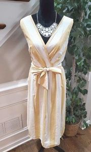 Christopher & Banks Women's Yellow White Sleeveless V-Neck Knee Length Dress 16