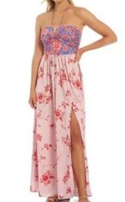 Belle Badgley Mischka Dress Delaney Floral Halter Tie Neck Lined Maxi Sz 6 NWT