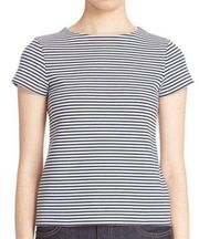 Theory navy + white striped short sleeved stretchy top size S