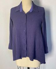 Habitat Blouse Small Crinkle Textured Purple Button Up Top Lagenlook Roll Tab