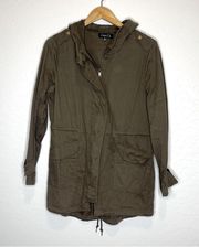 Women’s Olive Green Cinched Military Cargo Utility Jacket Hoodie …Large