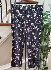 Jules & Leopold Womens Black Floral Rayon Mid Rise Straight Leg Casual Pant M