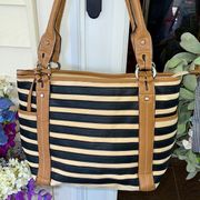 Stone Mountain Striped Canvas Bag with Leather Trim