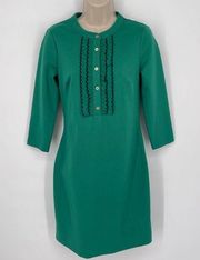 Boden Women's Florence Ponte Shift Dress Forest Green Ruffles Buttons Size 4 R