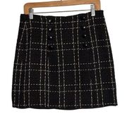 Slate & Willow Black White Plaid Checkered Pattern Skirt Black Buttons size 10