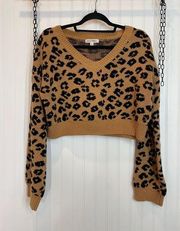 Wild Honey Cropped Balloon Sleeve Sweater Brown & Black Animal Leopard Size S