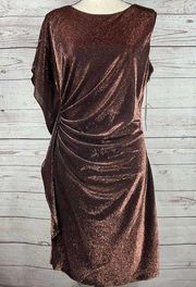 VINCE CAMUTO SZ 14 Bodycon Dress Metallic Glitter Knit Ruched Stretch Scoop Neck