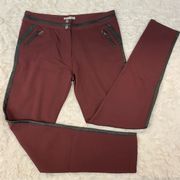 Alberto Makali Faux Leather Trimmed Maroon Skinny Pants Size 14