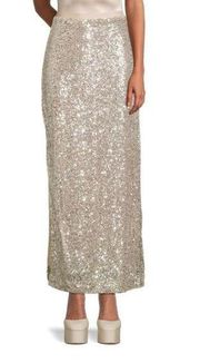 Gibson Look Sparkle & Shine Sequin Maxi Skirt In Champagne Shine Size S