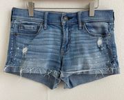 Abercrombie & Fitch Light Wash Denim Distressed Mid Rise Cuffed Summer Shorts