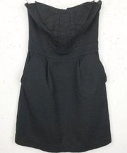 Aqua Women's Textured Cotton Strapless Black Mini Dress Pockets Back Zip Size 0