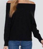 Active USA Fitted Off Shoulder Dolman Sleeve Black Sweater