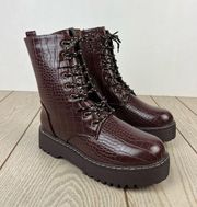 Olivia Miller Women's Freya Lug Sole Combat Booties 11M Brown Croc $95