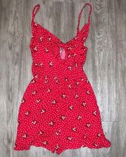 Mimi Chica Women's Red/White Floral/Dot Print Sleeveless Tie Front Romper sz L