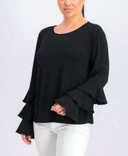 CeCe Magen Knit Top Black Size Medium Ruffle Sleeve Stitch Fix NEW