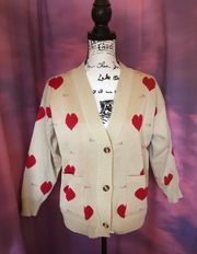 Heart cardigan sweater khaki button v-neck long sleeve knit pocket