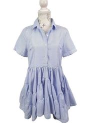 Gracia Poplin Striped Ruffle Collared Short Sleeve Blue Mini Dress Size S NWT